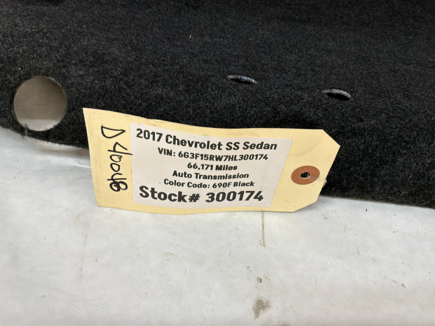 2017 Chevy SS Sedan Trunk Deck Lid Liner Carpet Felt Panel OEM