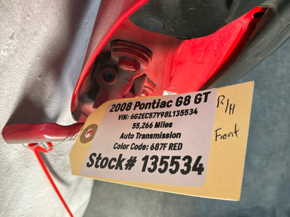 2008 Pontiac G8 GT RH Passenger Front Exterior Outside Door Red OEM