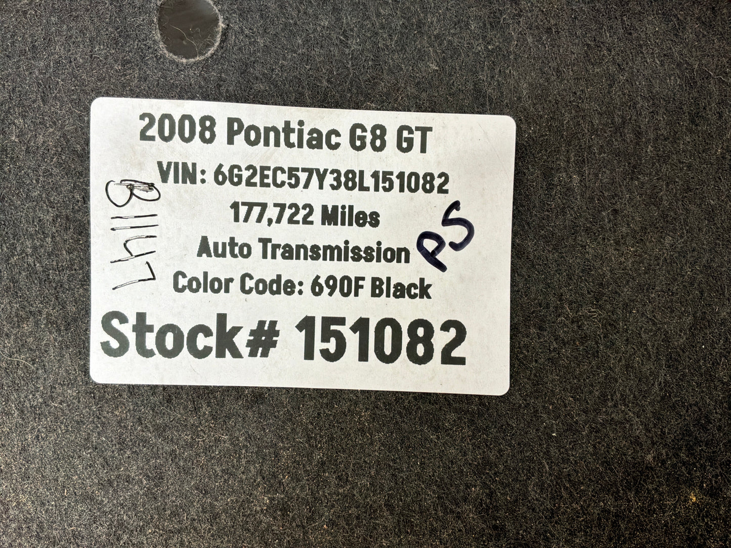 2008 Pontiac G8 GT RH Passenger Interior Trunk Quarter Cargo Carpet Trim Panel Cover OEM