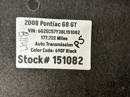 2008 Pontiac G8 GT RH Passenger Interior Trunk Quarter Cargo Carpet Trim Panel Cover OEM