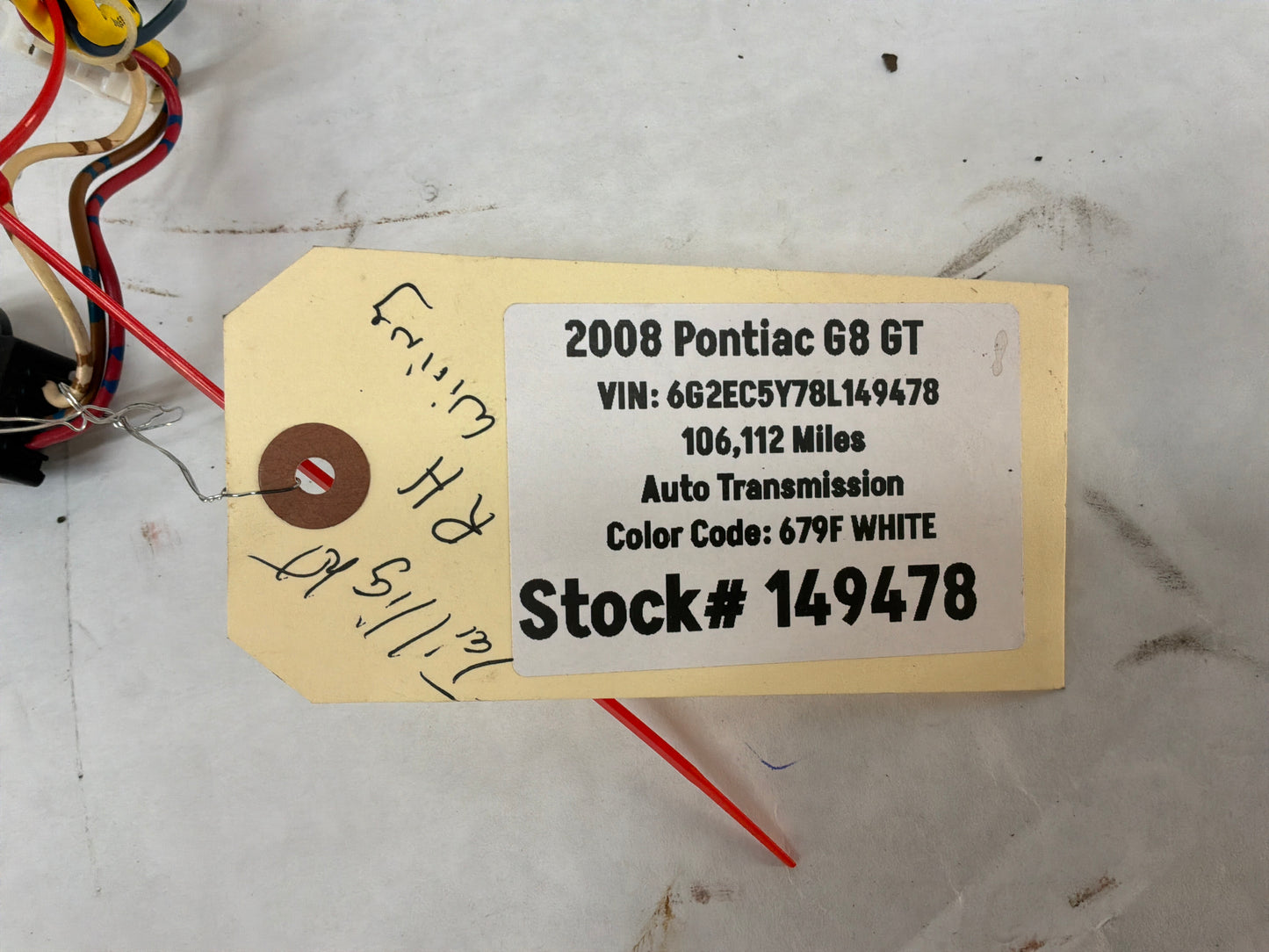 2008 Pontiac G8 RH Passenger Tail Light Taillight Lamp Wire Wiring Harness OEM