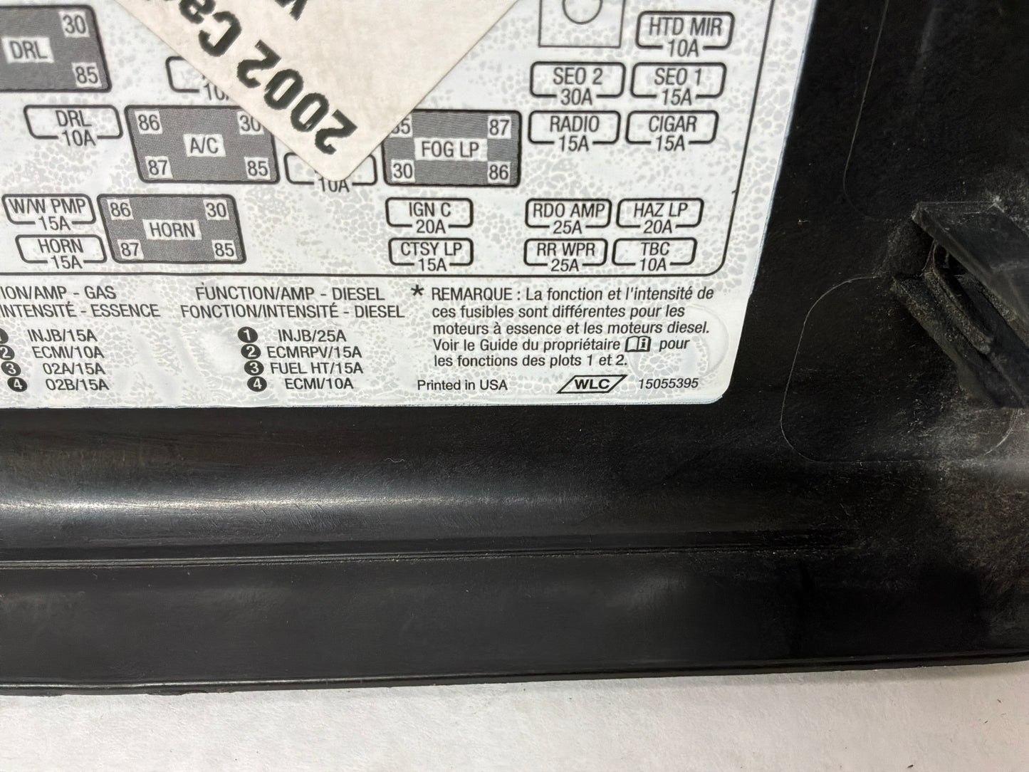 2002 Cadillac Escalade EXT Fuse Box Cover Lid OEM