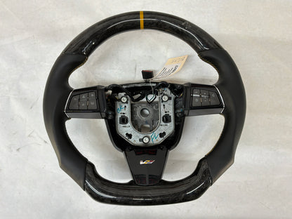 2011 Cadillac CTS-V Coupe Carbon Fiver Steering Wheel Black Leather w/ Saffron Stripe OEM