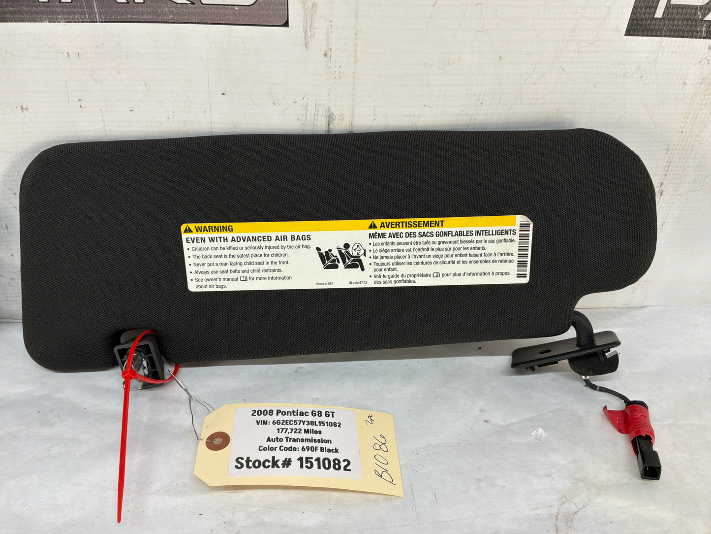 2008 Pontiac G8 GT RH & LH Sunvisor Sun Visor Shade w/ Clips OEM