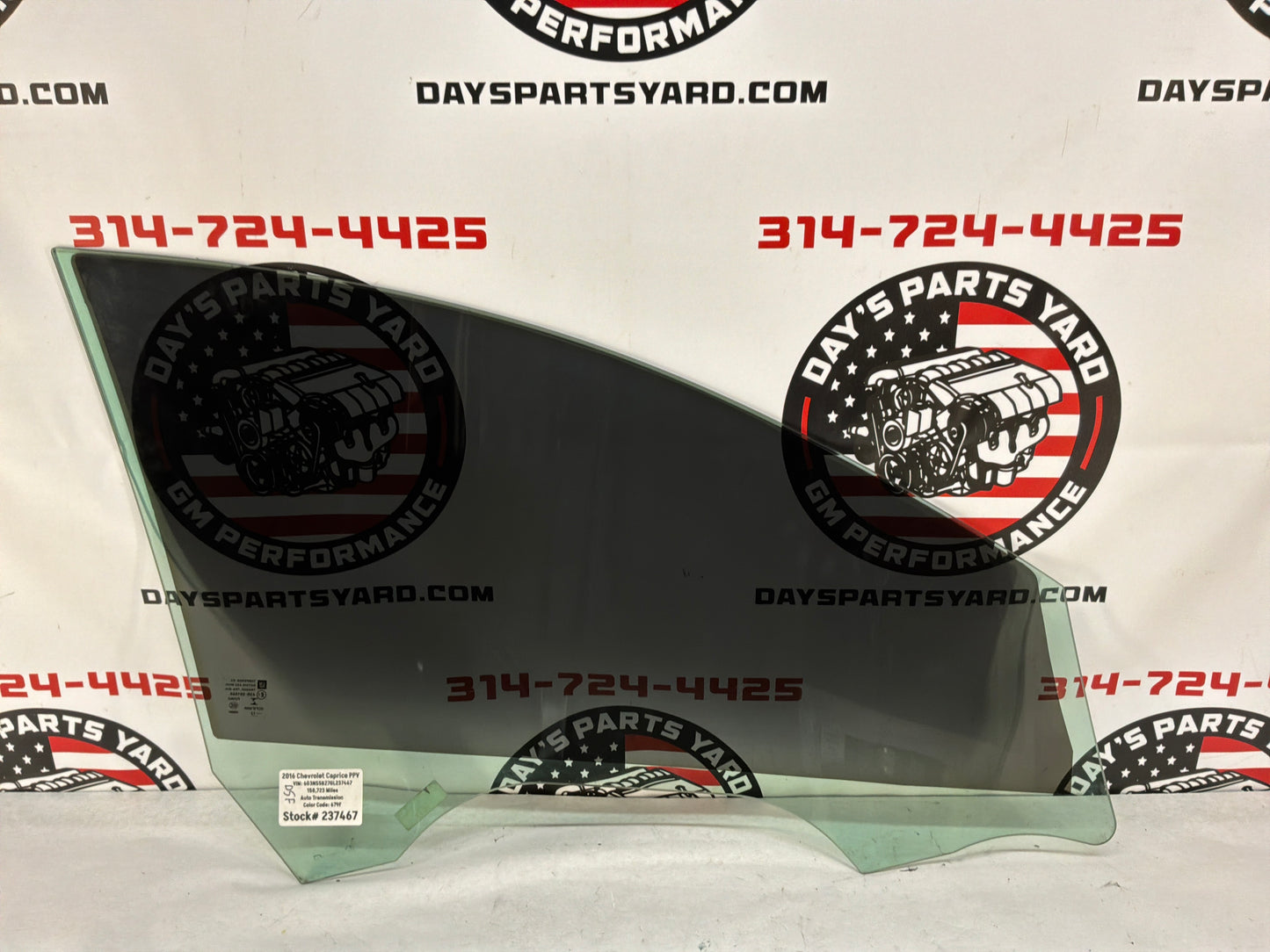 2016 Chevy Caprice PP LH Driver Front Door Window Glass OEM