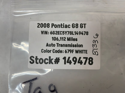 2008 Pontiac G8 GT Trunk Deck Lid License Plate Tag Lights Lamps Housings OEM