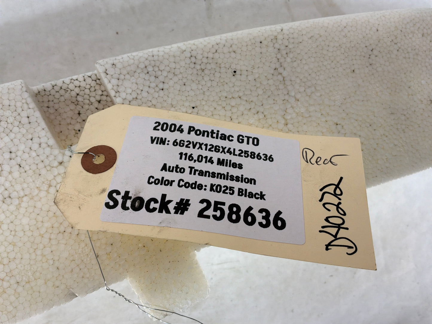 2004 Pontiac GTO Rear Bumper Foam Impact Bar Absorber OEM