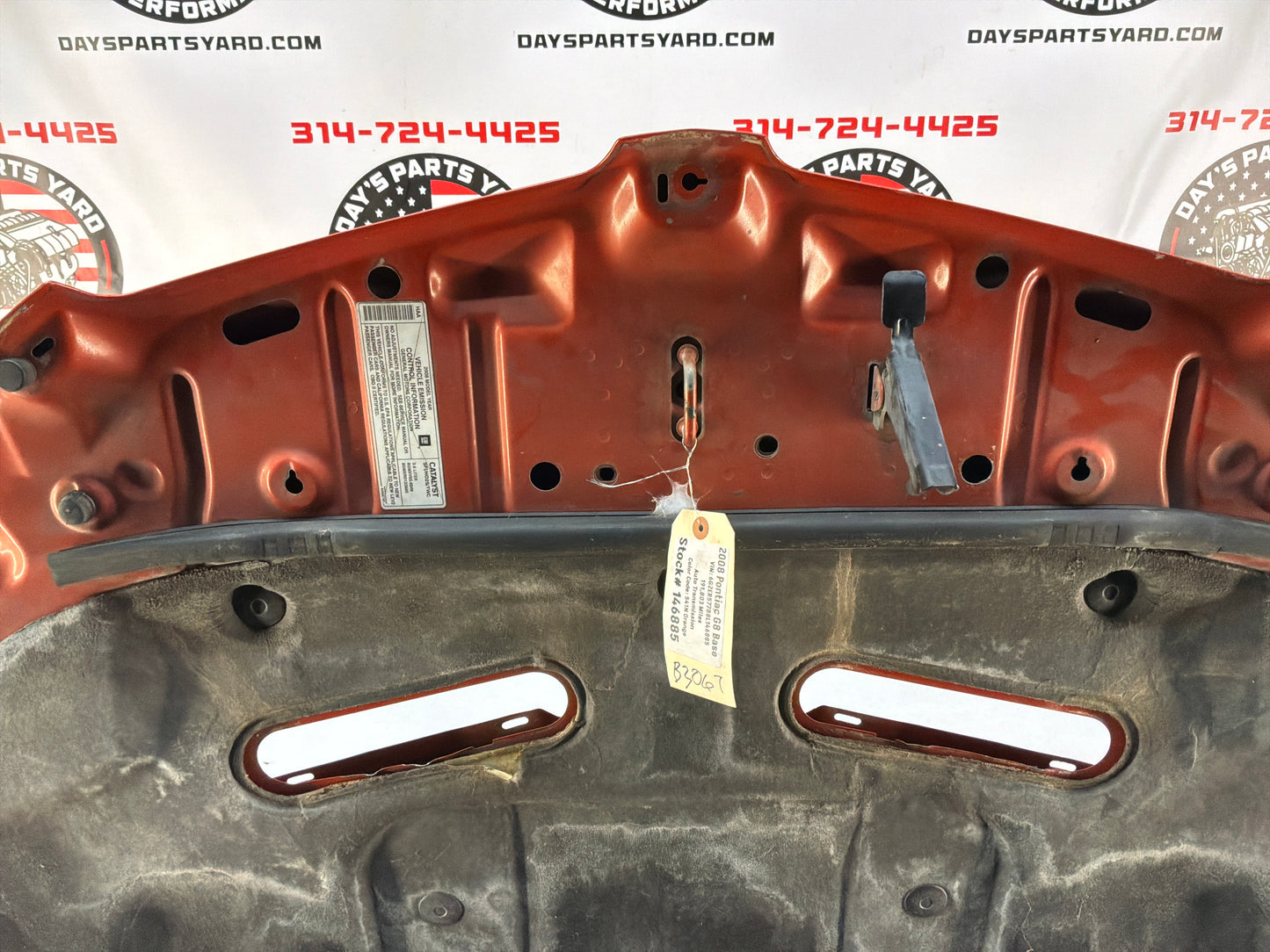 2008 Pontiac G8 Base Hood Assembly OEM Orange