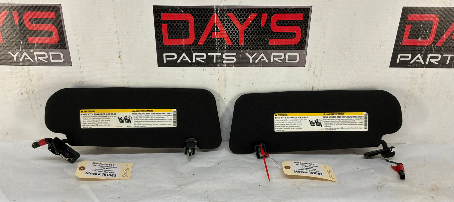 2008 Pontiac G8 GT RH & LH Sunvisor Sun Visor Shade w/ Clips OEM