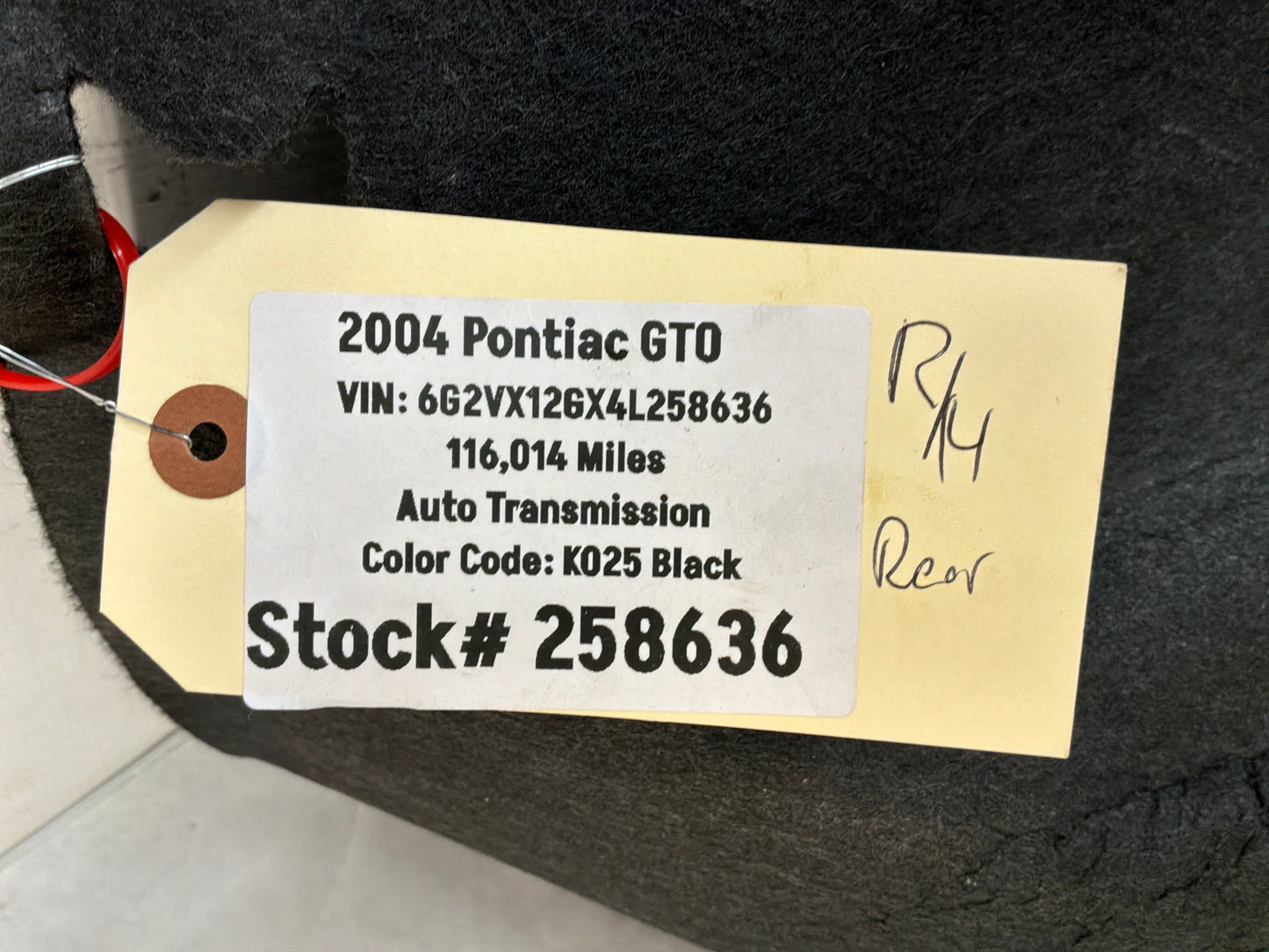 2004 Pontiac GTO RH Passenger Interior Quarter Trunk Trim Side Carpet Liner Panel OEM