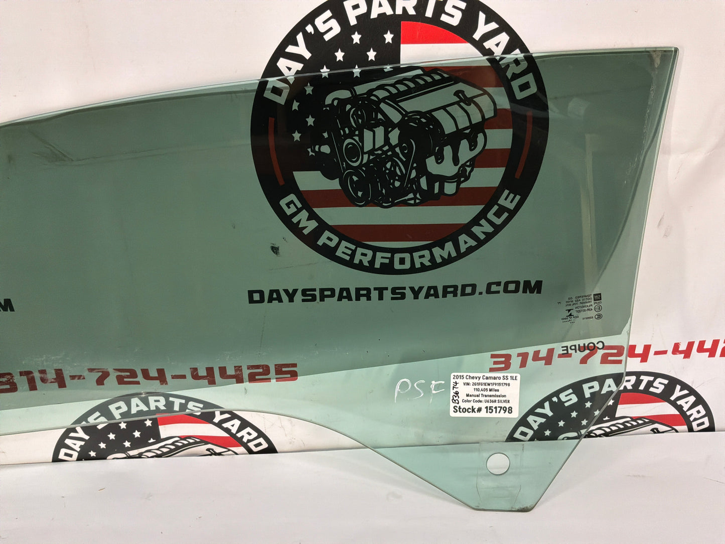 2015 Chevy Camaro SS 1LE RH Passenger Front Door Window Glass OEM