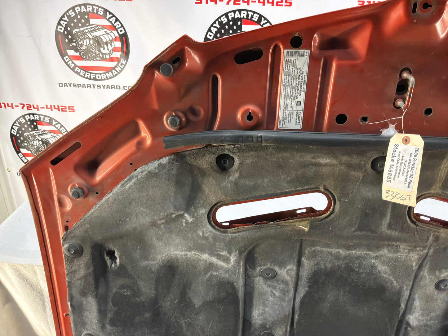 2008 Pontiac G8 Base Hood Assembly OEM Orange