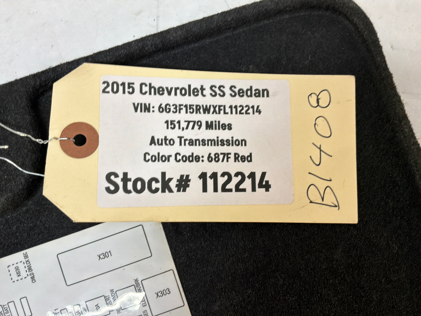 2015 Chevy SS Sedan Passenger Compartment Fuse Block Fuse and Relay Identification Label