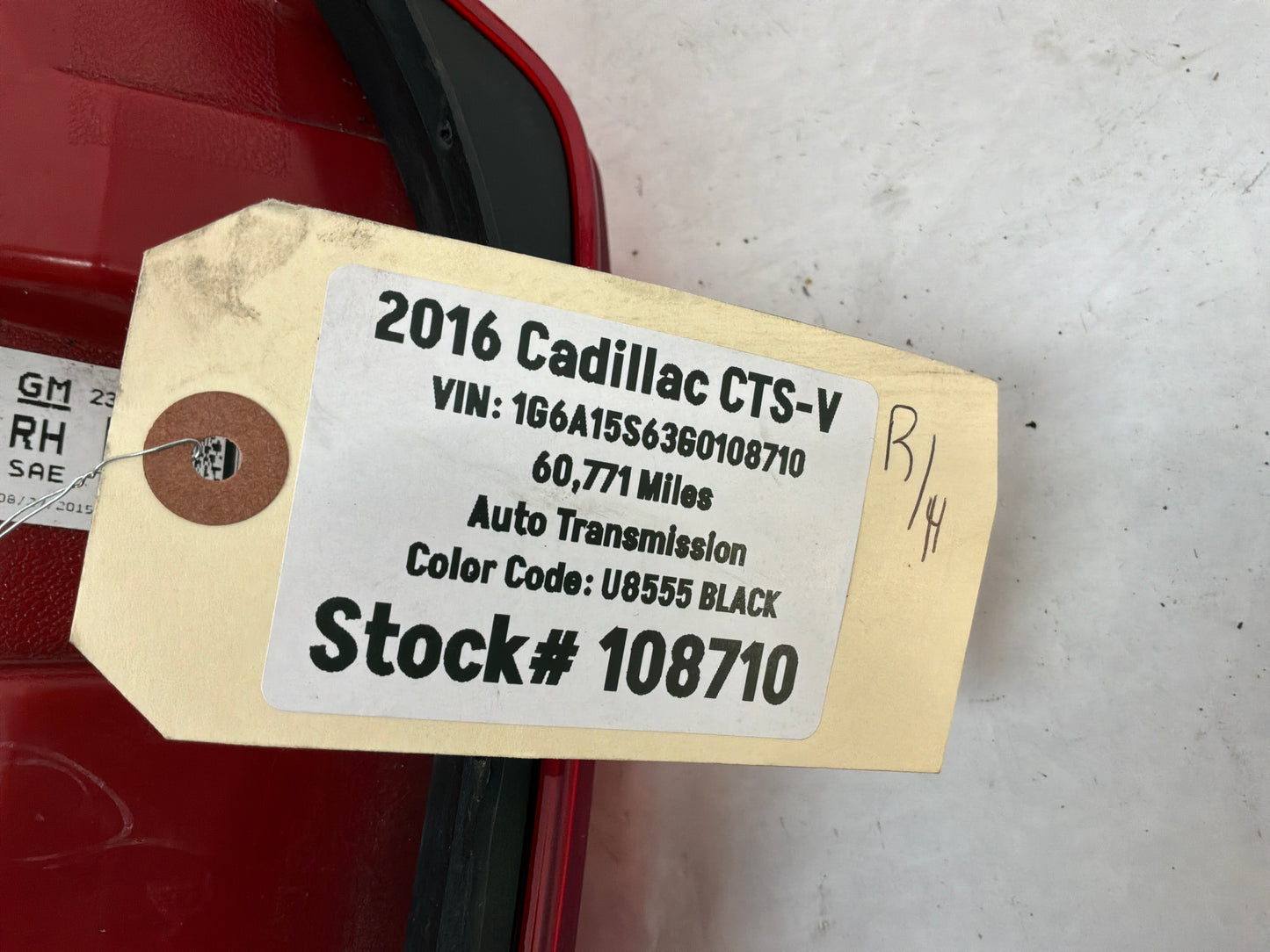 2016 Cadillac CTS-V RH Passenger Tail Light Taillight Stop Lamp OEM