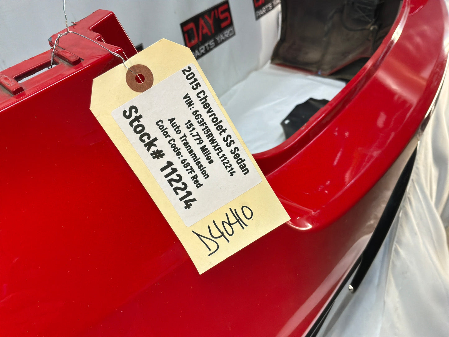 2015 Chevy SS Sedan Complete Rear Bumper Cover Panel Red OEM
