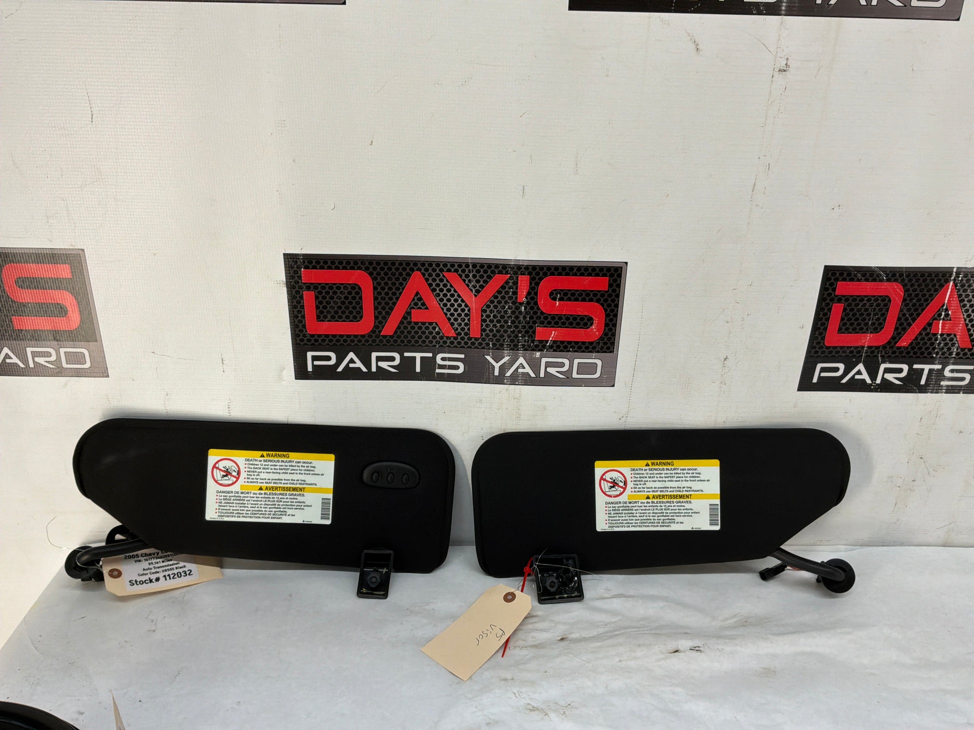 2005 Chevy C6 Corvette Sunvisors Sun Shades Visors w/ Clips Ebony Black Garage Opener OEM - Day's Parts Yard