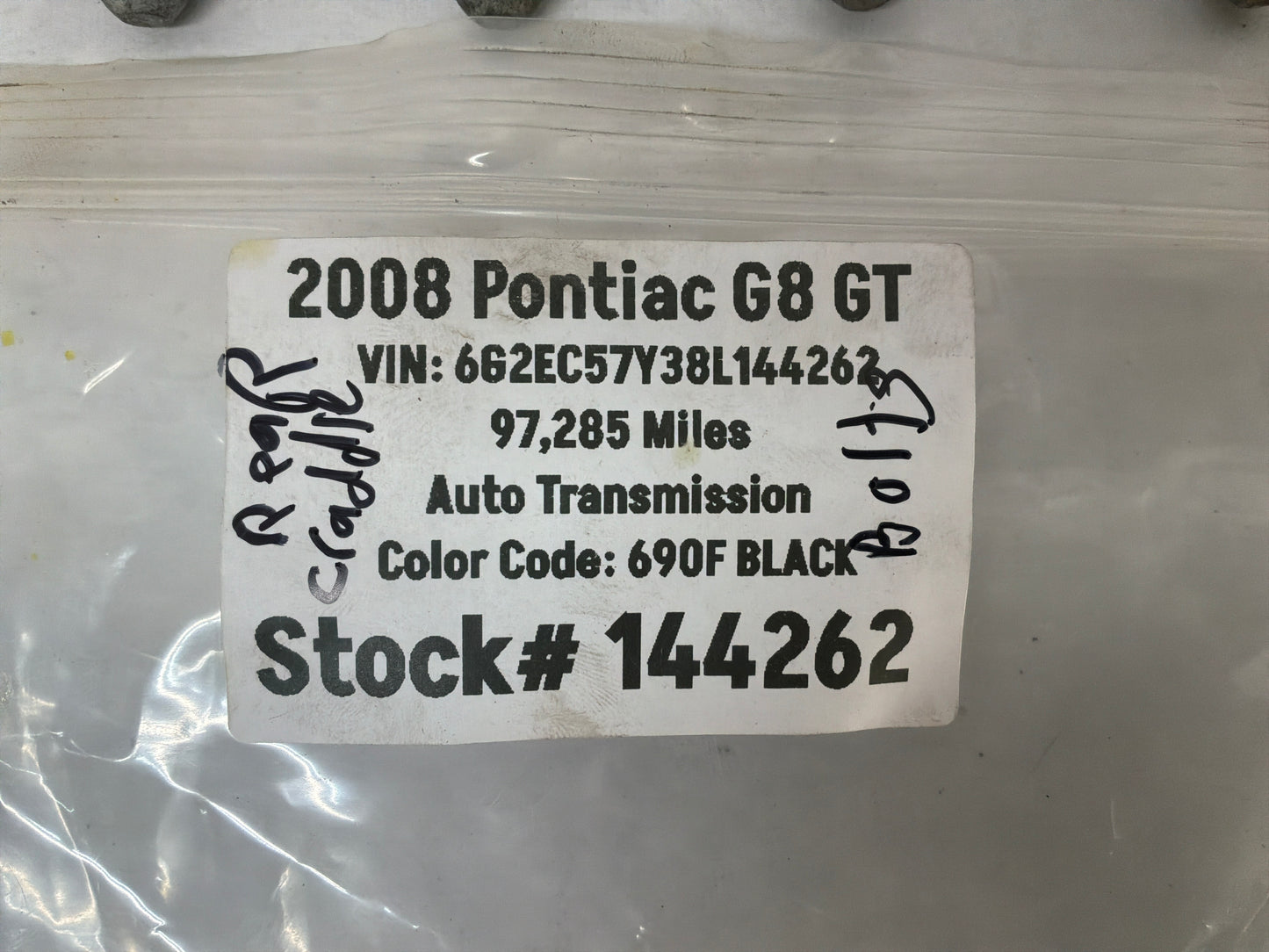 2008 Pontiac G8 GT Rear Suspension Cradle Subframe Bolts Hardware OEM