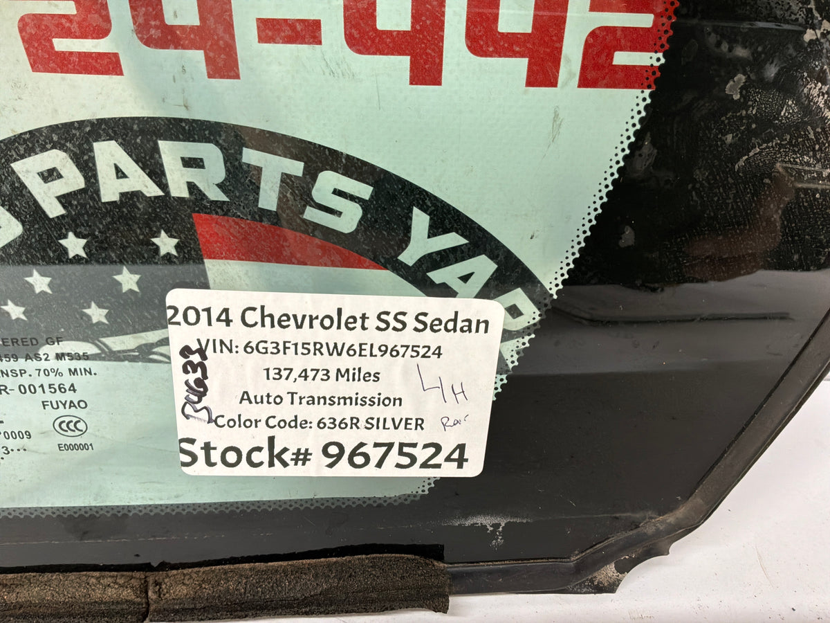 2014 Chevy SS Sedan LH Driver Rear Door Quarter Window Glass OEM