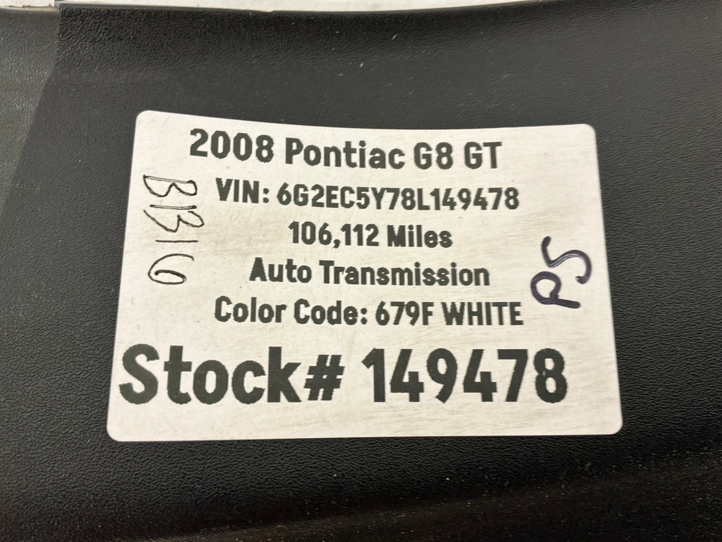 2008 Pontiac G8 GT RH Passenger Front Door Sill Kick Panel Scuff Plate OEM