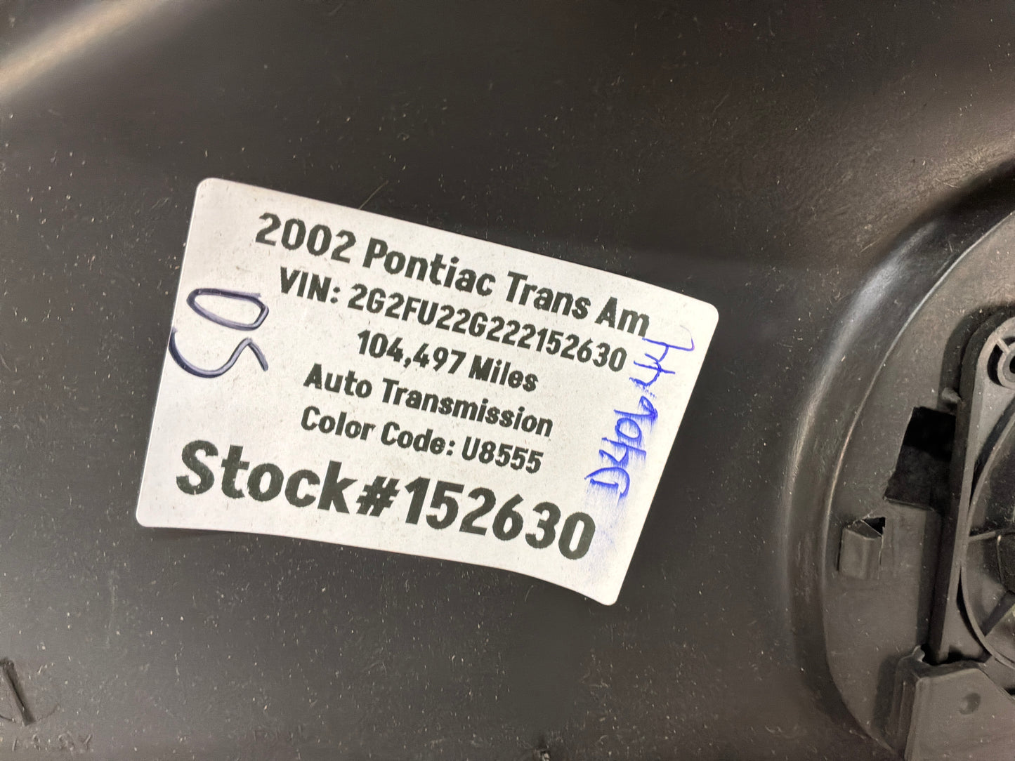 2002 Pontiac Trans Am LH Driver Rear Hatch Cargo Trunk Side Panel Trim Ebony OEM