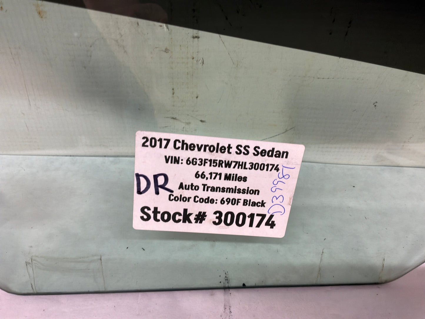 2017 Chevy SS Sedan LH Driver Rear Door Window Glass OEM