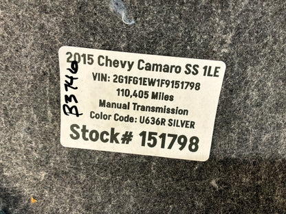 2015 Chevy Camaro SS 1LE Trunk Cargo Carpet Spare Tire Floor Cover OEM