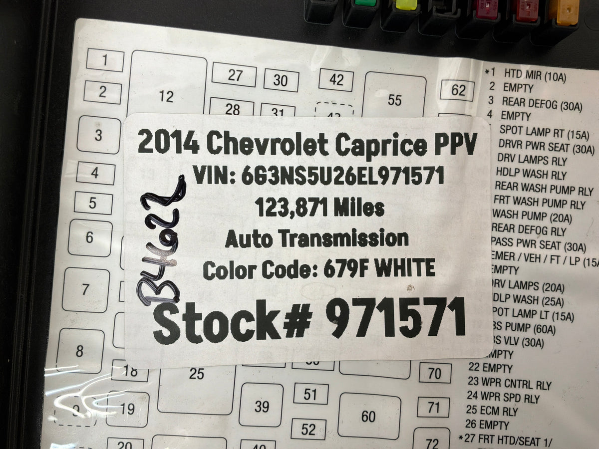 2014 Chevy Caprice PPV Fuse box cover