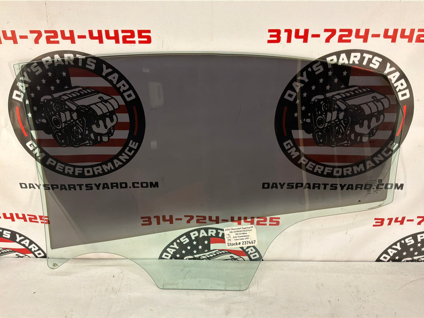 2016 Chevy Caprice PPV RH Passenger Rear Door Window Glass OEM