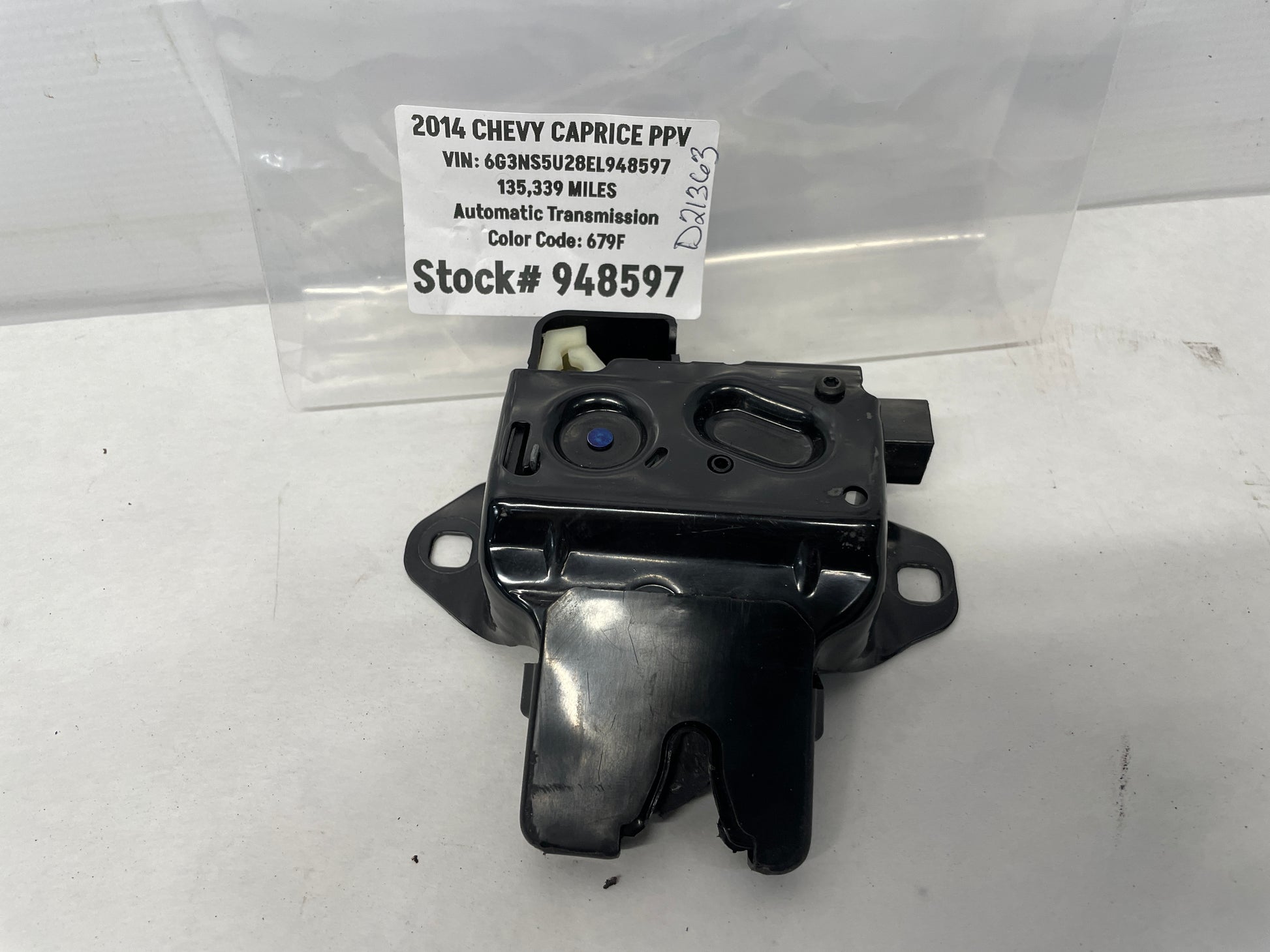 2014 Chevy Caprice PPV Trunk Deck Lid Lock Latch Actuator OEM - Day's Parts Yard