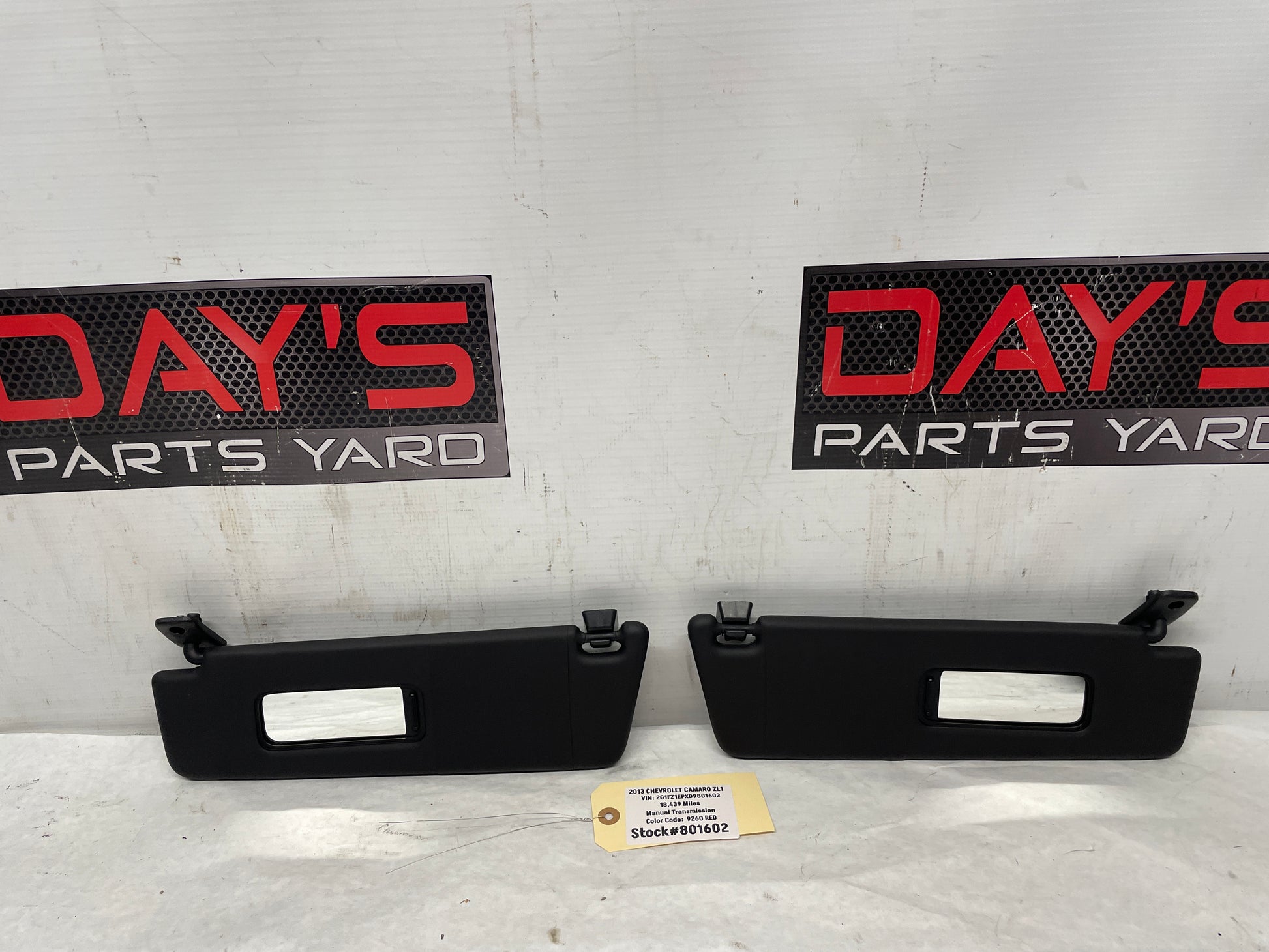 2013 Chevy Camaro ZL1 RH & LH Sunvisors Sun Visors Shades w/ Clips OEM - Day's Parts Yard