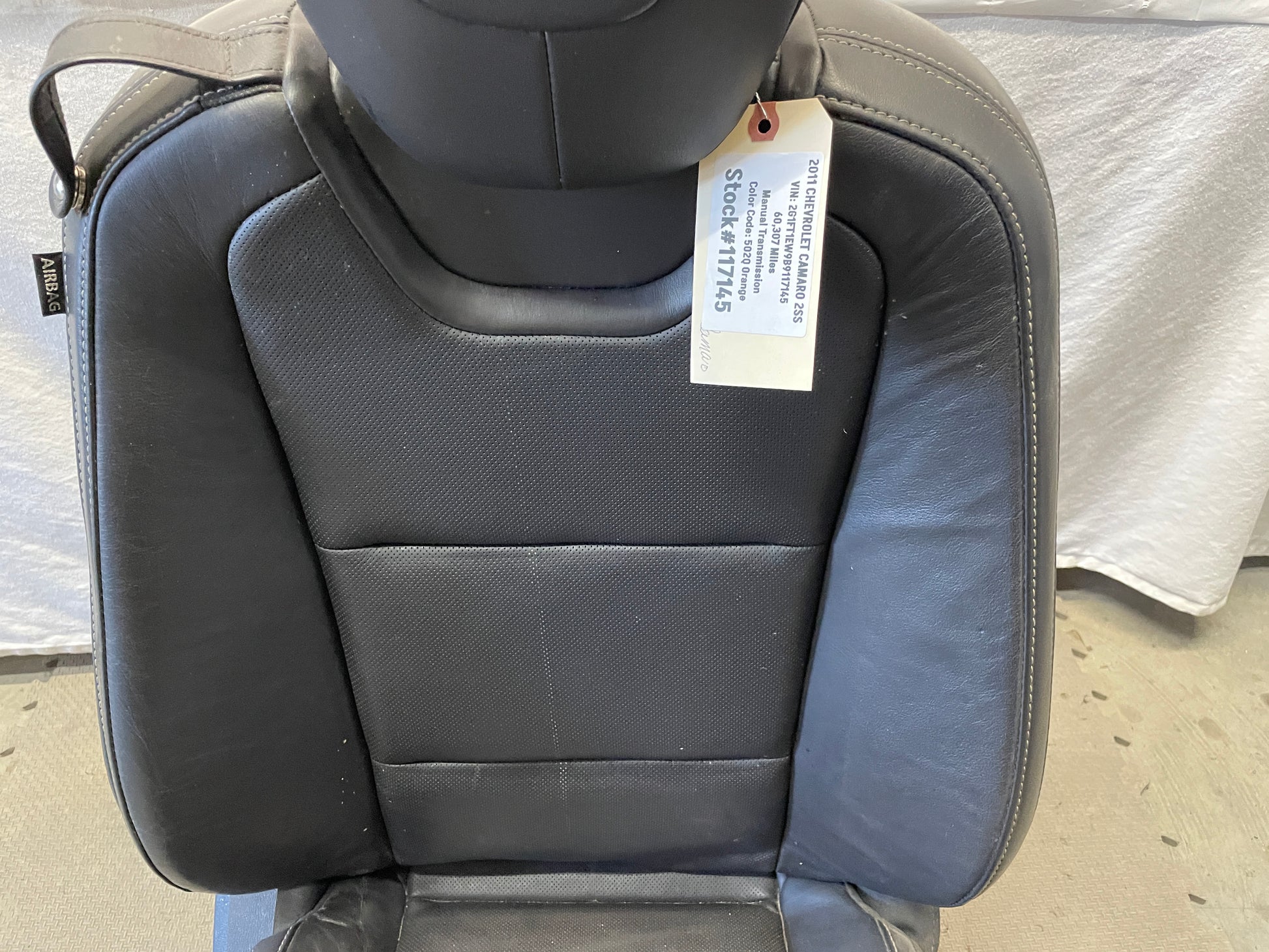 2011 Chevy Camaro 2SS RH Passenger Front Seat Black Leather OEM - Day's Parts Yard