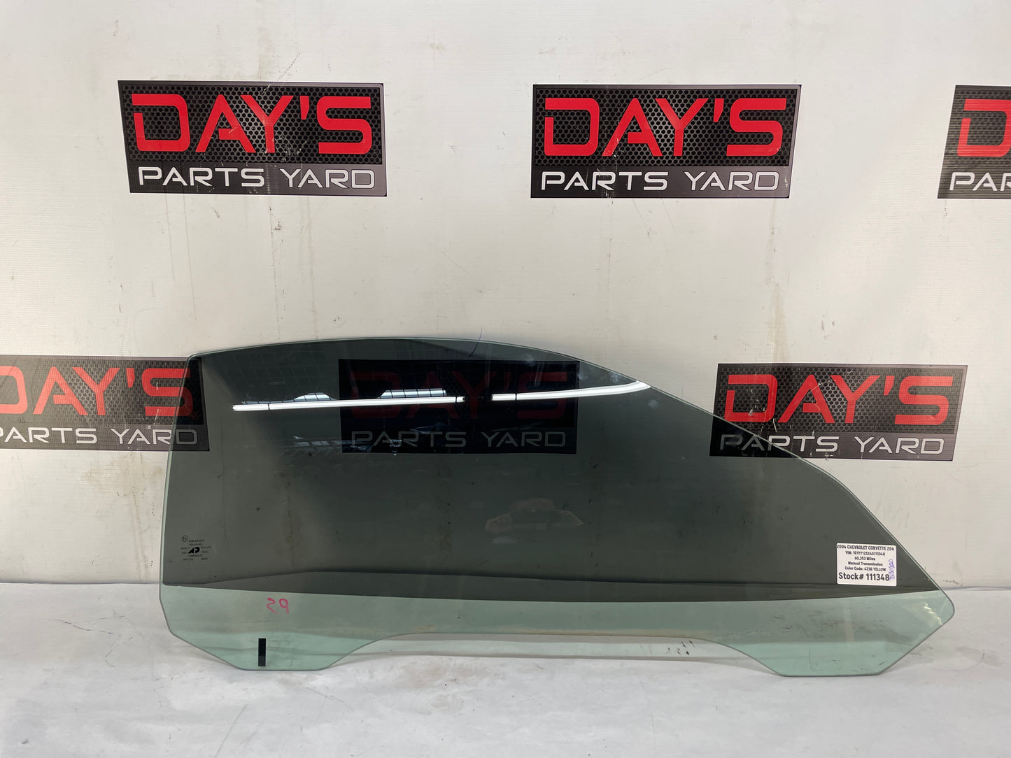 2004 Chevy C5 Corvette Z06 RH Passenger Front Door Window Glass OEM - Day's Parts Yard
