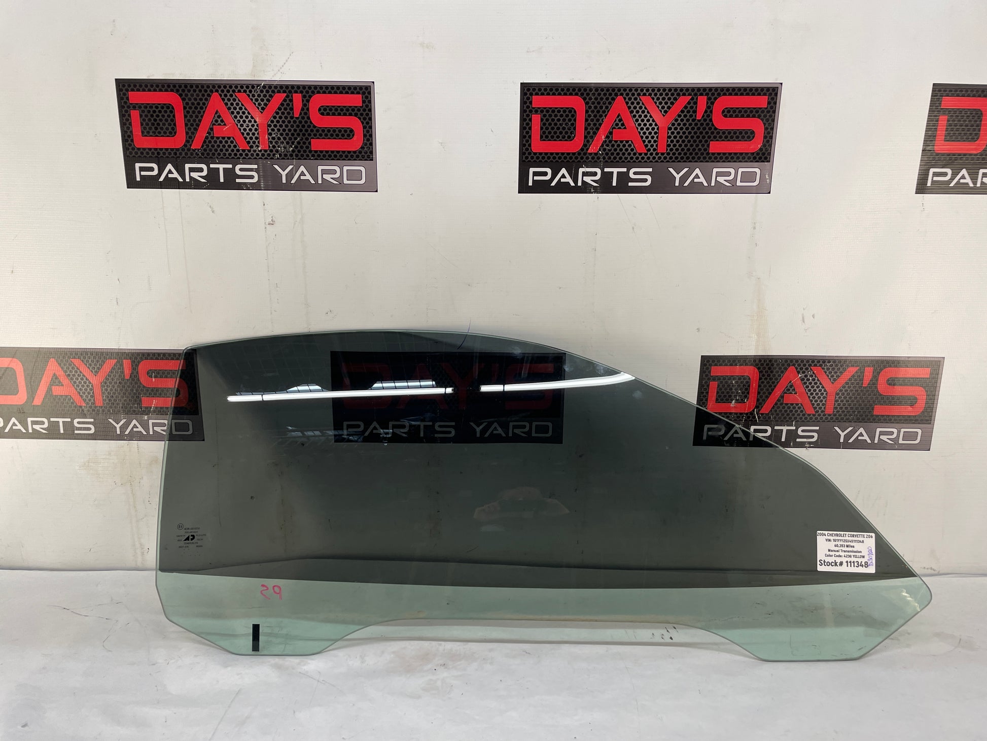 2004 Chevy C5 Corvette Z06 RH Passenger Front Door Window Glass OEM - Day's Parts Yard