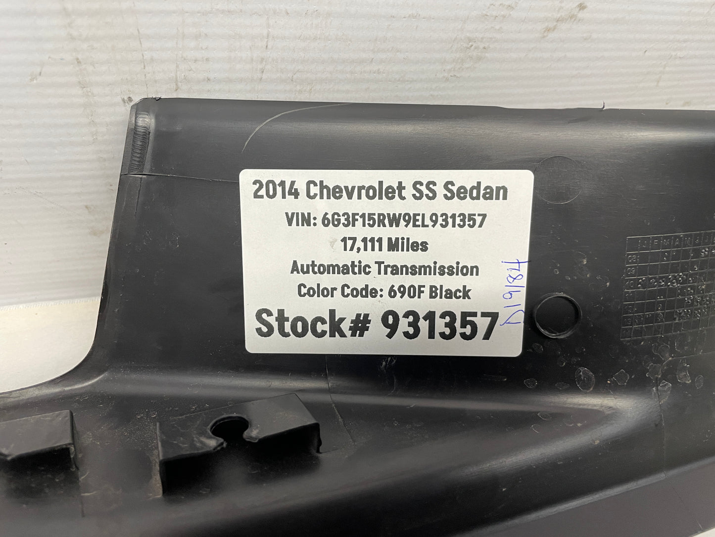 2014 Chevy SS Sedan LH Driver Rear Sill Scuff Plate Panel OEM - Day's Parts Yard