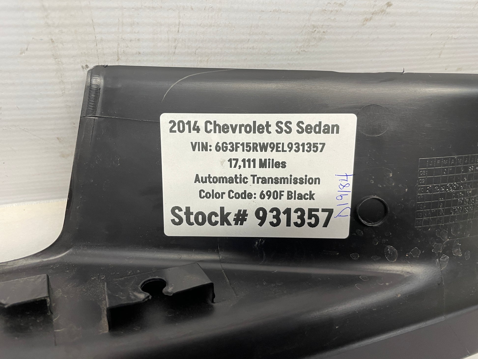 2014 Chevy SS Sedan LH Driver Rear Sill Scuff Plate Panel OEM - Day's Parts Yard