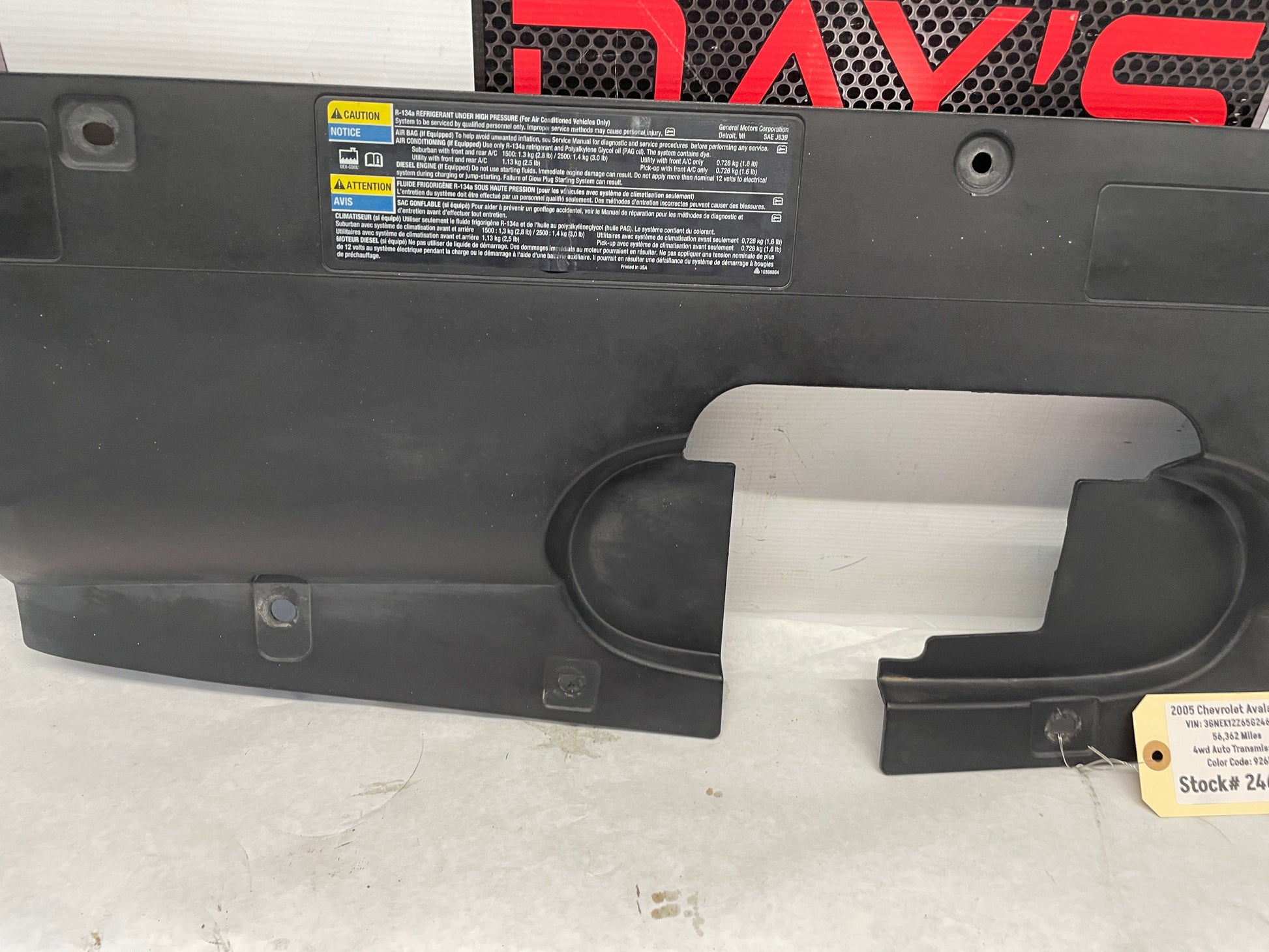 2005 Chevy Avalanche Radiator Upper Air Baffle Cover OEM - Day's Parts Yard