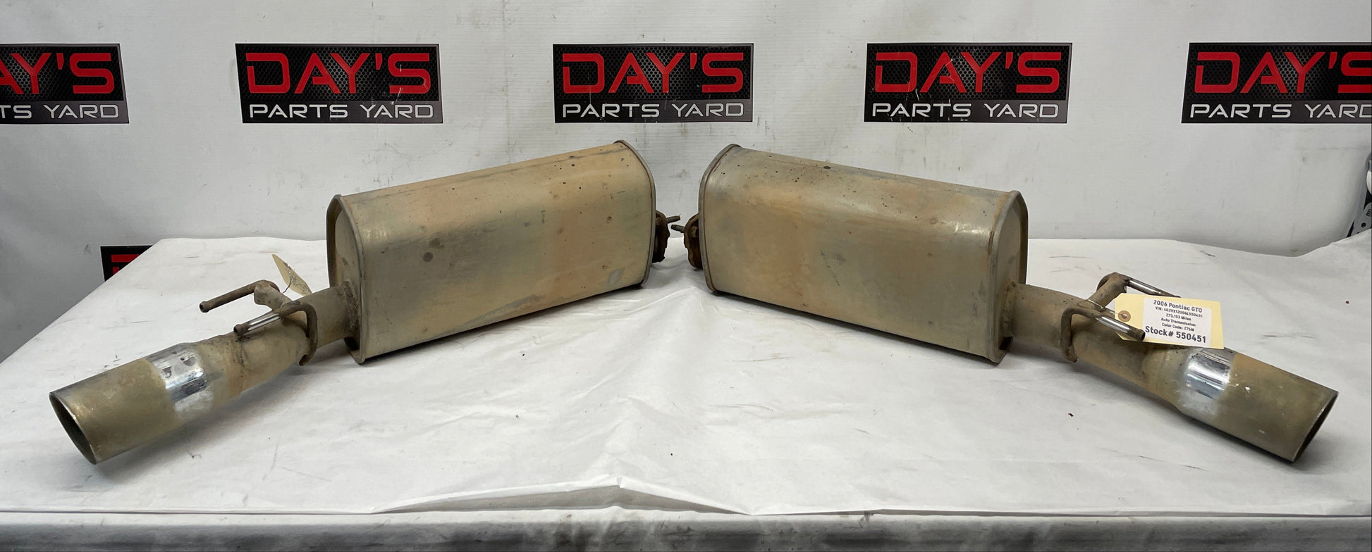 2006 Pontiac GTO RH & LH Axle Back Exhaust Mufflers Factory OEM - Day's Parts Yard