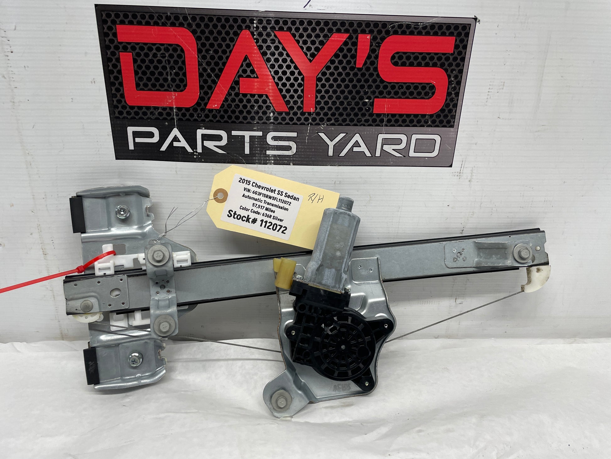 2015 Chevy SS Sedan RH Passenger Rear Window Regulator w/ Motor OEM - Day's Parts Yard