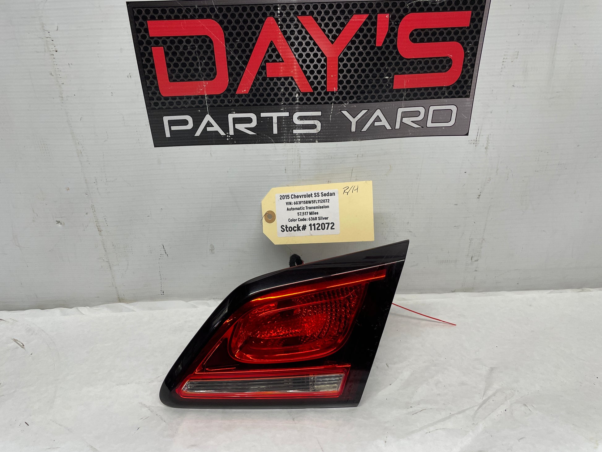 2015 Chevy SS Sedan RH Passenger Inner Tail Light Taillight Lamp OEM - Day's Parts Yard