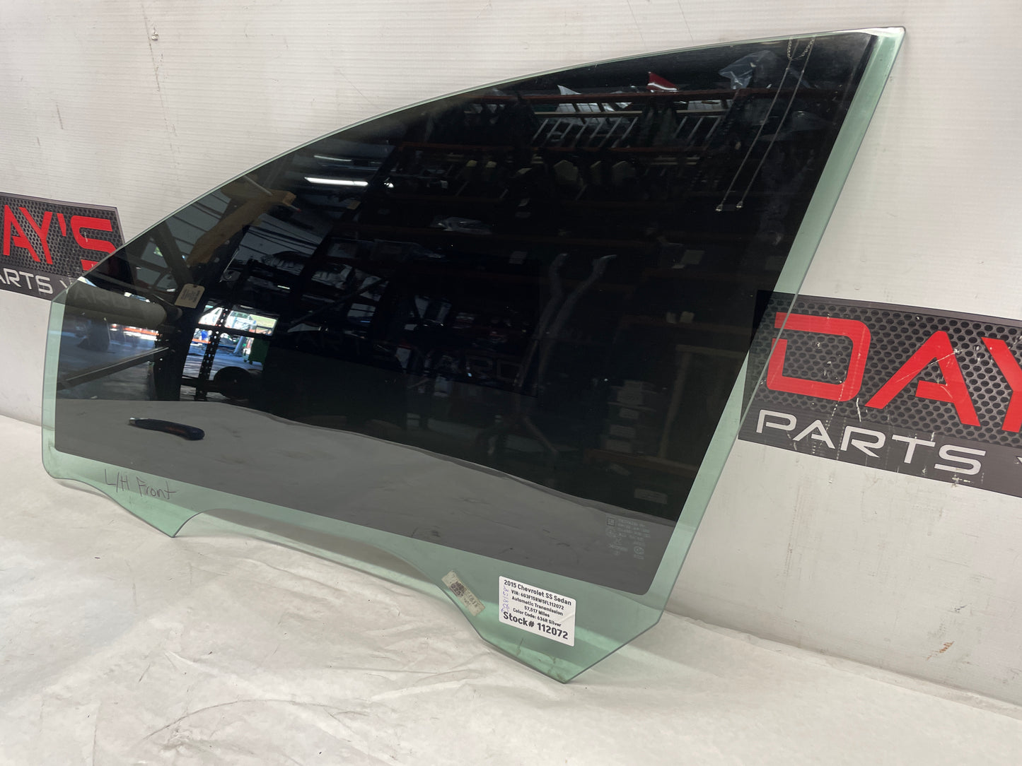 2015 Chevy SS Sedan LH Driver Front Door Window Glass OEM - Day's Parts Yard