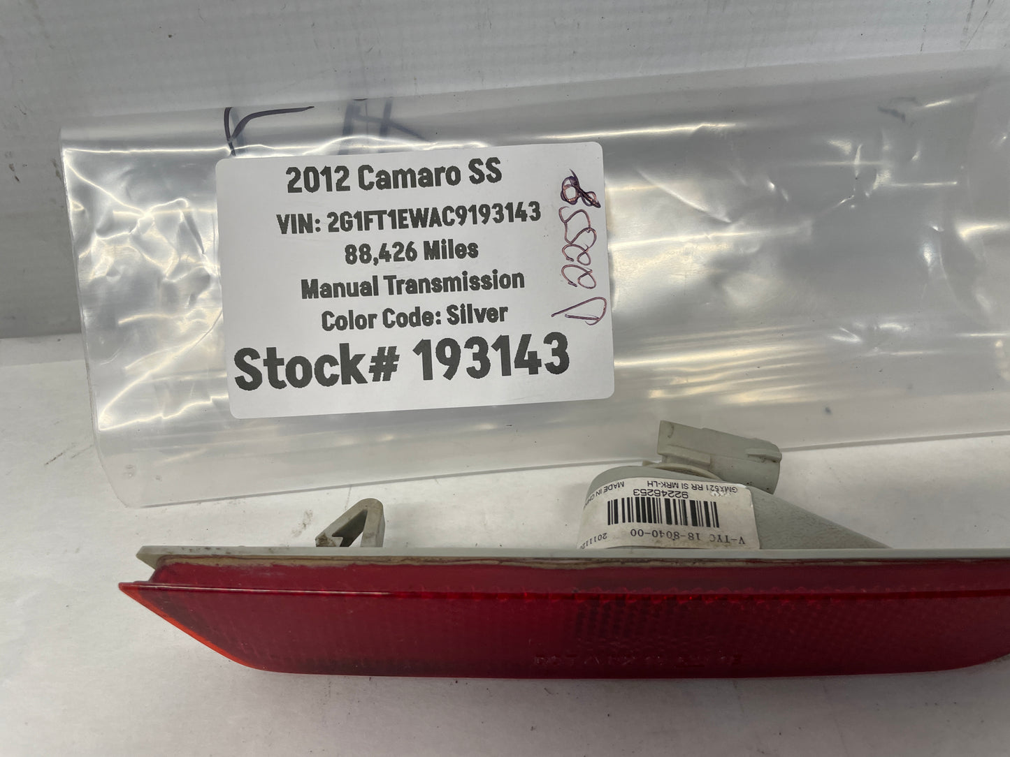 2012 Chevy Camaro SS LH Driver Rear Bumper Side Marker Light Lamp Reflector OEM - Day's Parts Yard