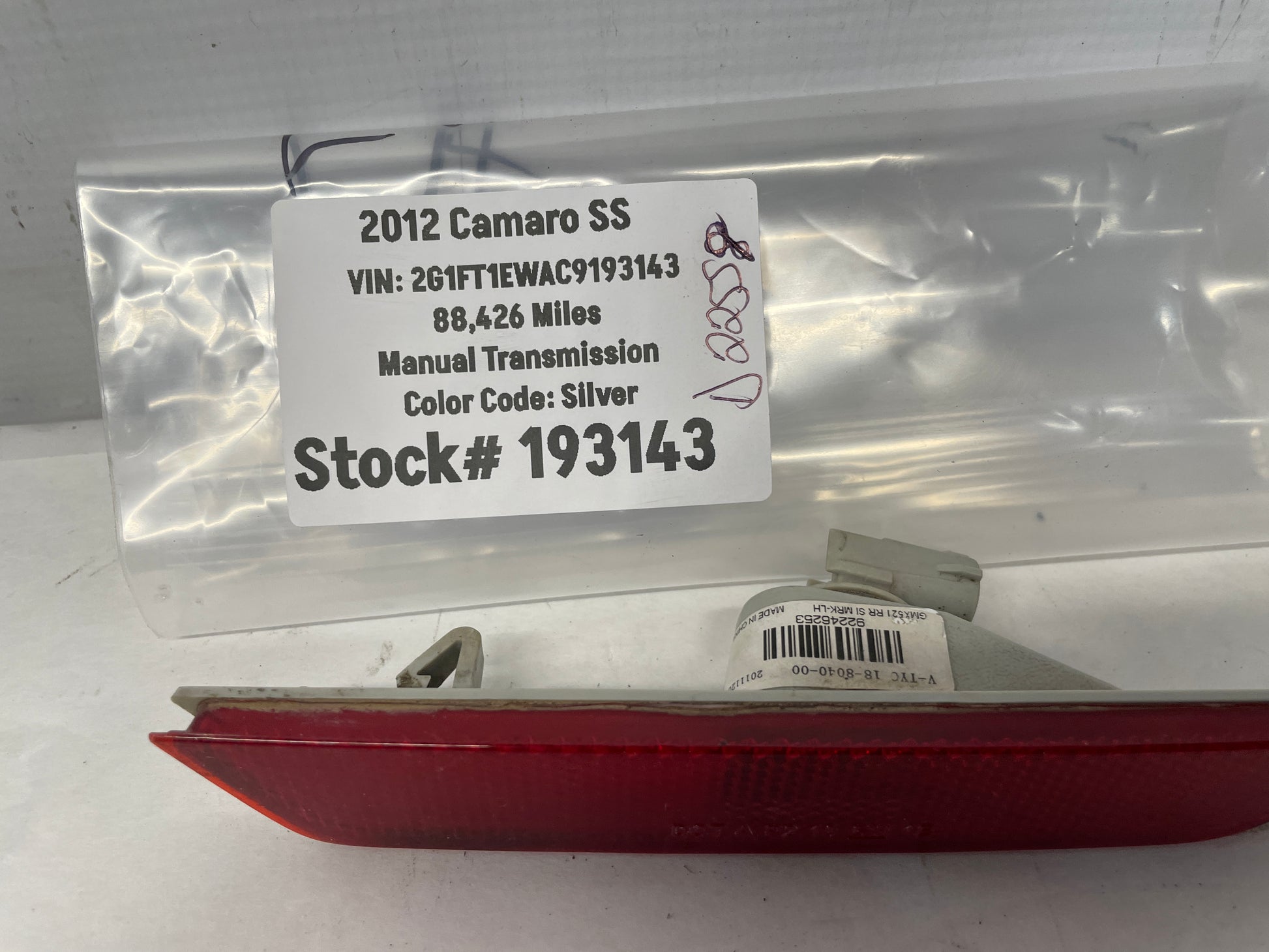 2012 Chevy Camaro SS LH Driver Rear Bumper Side Marker Light Lamp Reflector OEM - Day's Parts Yard