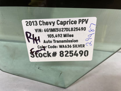 2013 Chevy Caprice PPV RH Passenger Front Door Window Glass OEM - Day's Parts Yard
