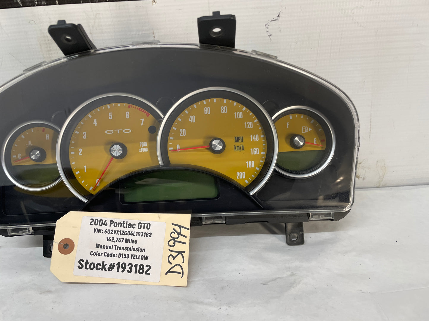 2004 Pontiac GTO Instrument Gauge Cluster Speedometer Yellow OEM - Day's Parts Yard