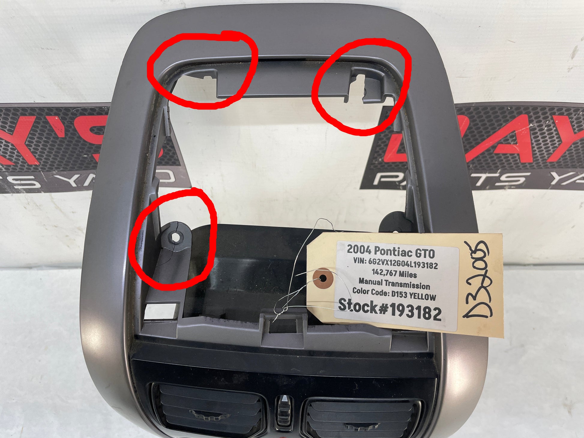2004 Pontiac GTO Center Dash Radio HVAC Bezel Plate Panel Trim Panel OEM - Day's Parts Yard