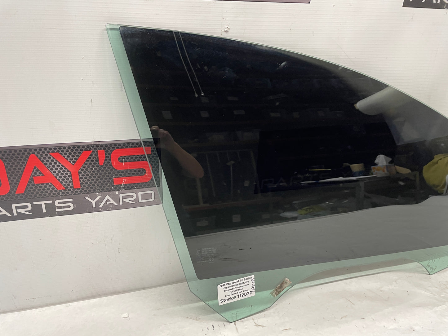 2015 Chevy SS Sedan RH Passenger Front Door Window Glass OEM - Day's Parts Yard