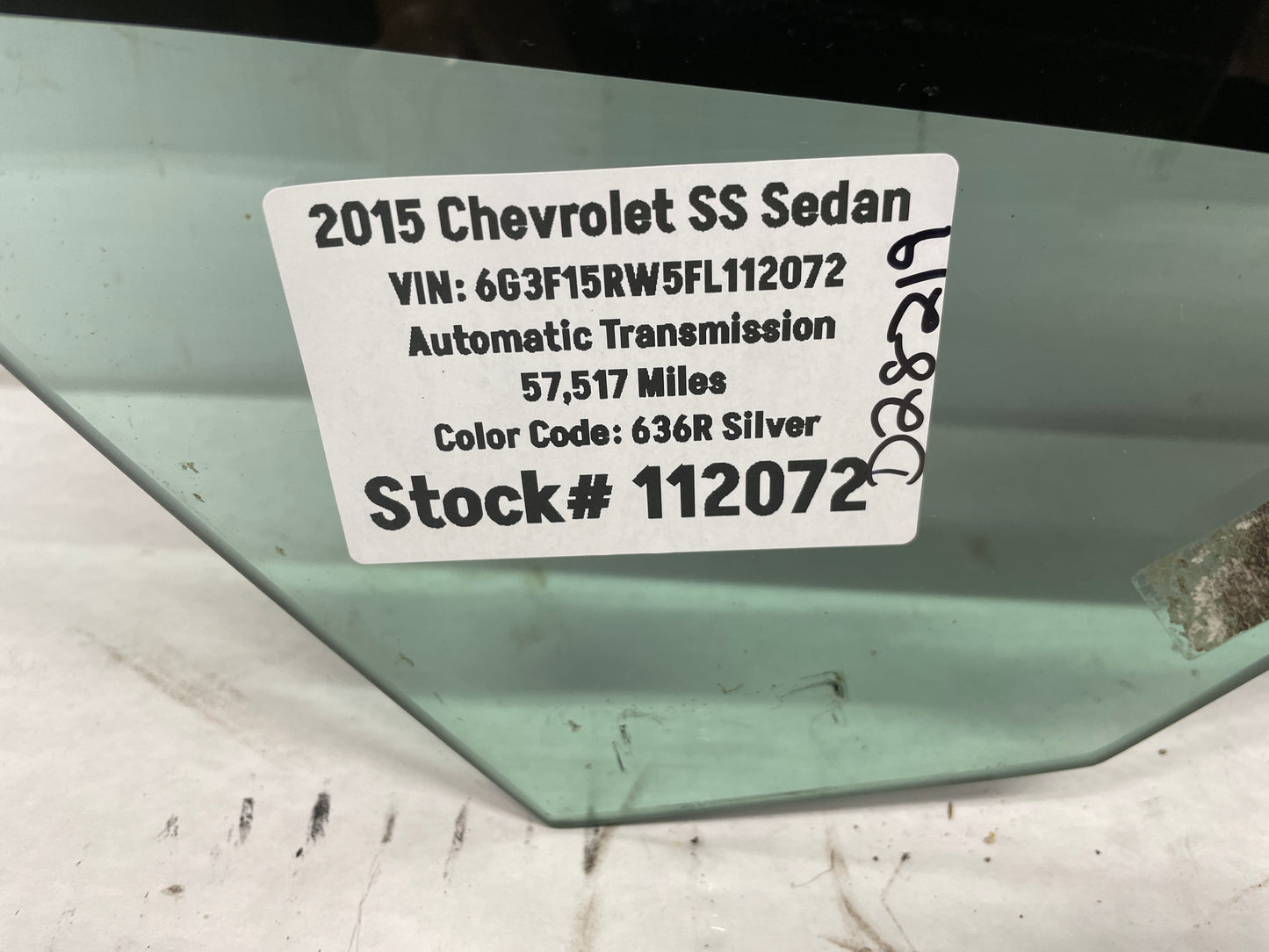 2015 Chevy SS Sedan RH Passenger Front Door Window Glass OEM - Day's Parts Yard
