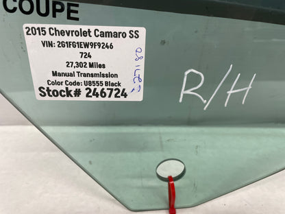 2015 Chevy Camaro SS RH Passenger Front Door Window Glass OEM