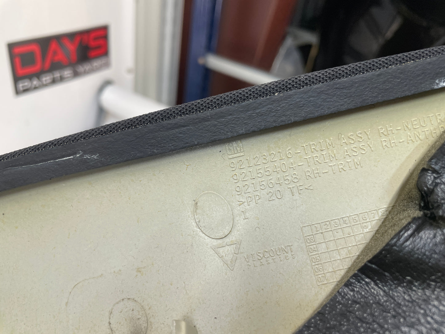 2004 Pontiac GTO RH Passenger Windshield Interior A Pillar Trim Top Roof Cover Panel OEM - Day's Parts Yard