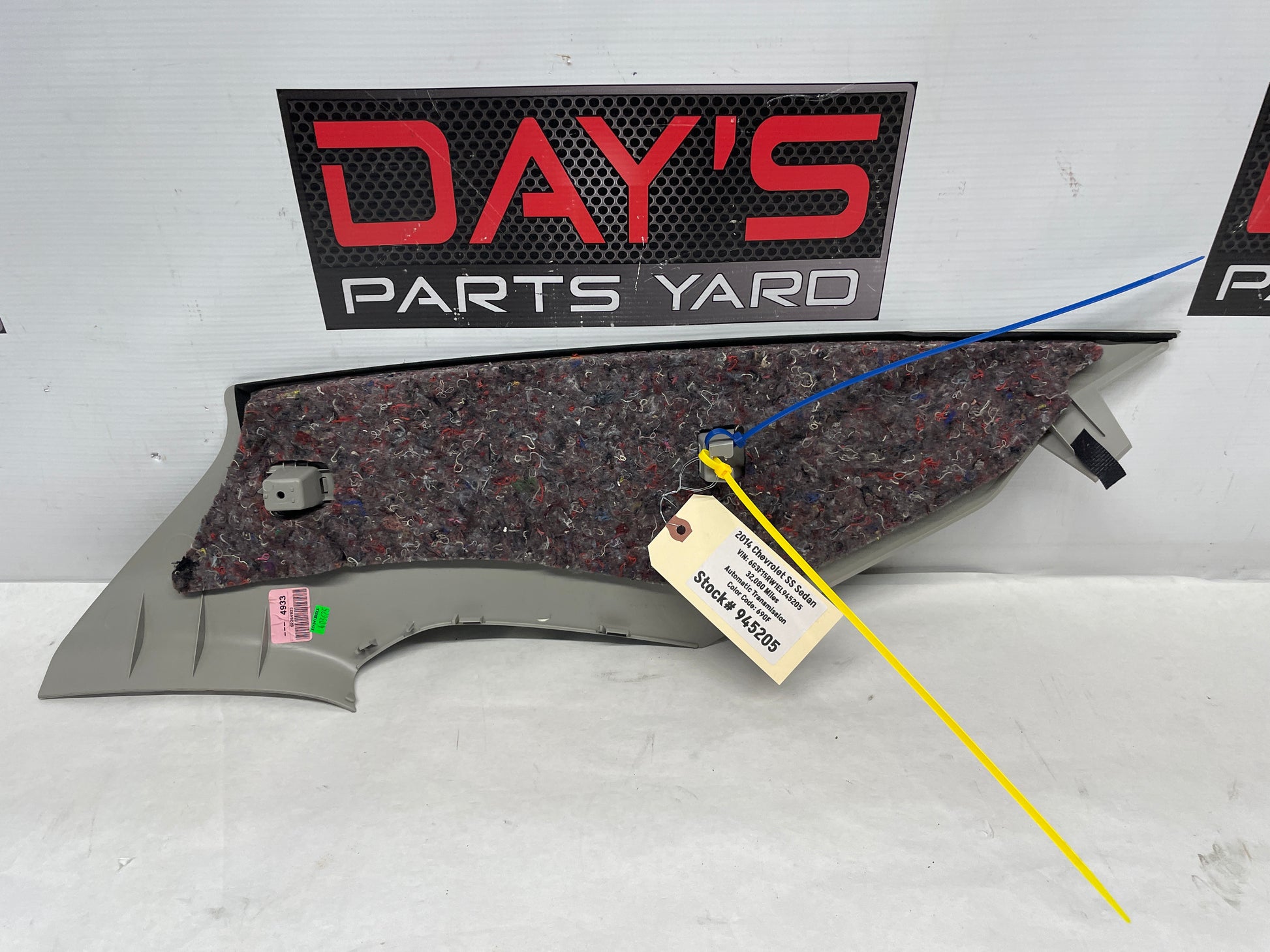 2014 Chevy SS Sedan LH Driver Interior C Pillar Trim Molding Panel OEM - Day's Parts Yard